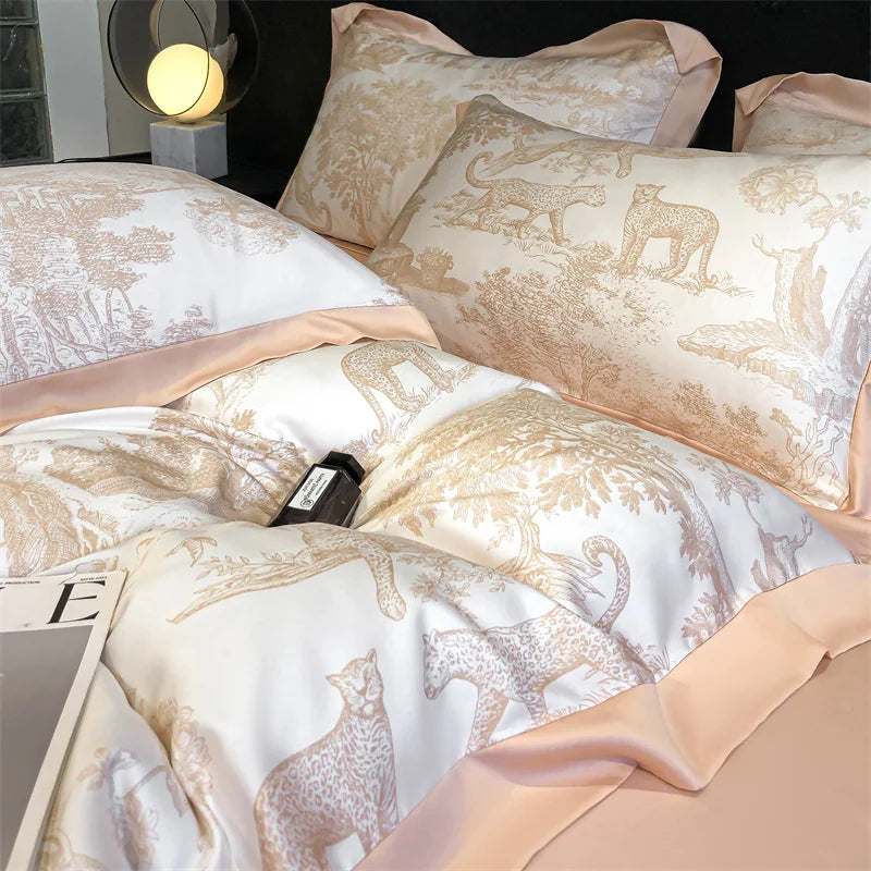 Eucalyptus Lyocell Bedding Set – Silky Soft Forest & Leopard Print Duvet Cover, Bed Sheet & Pillowcases
