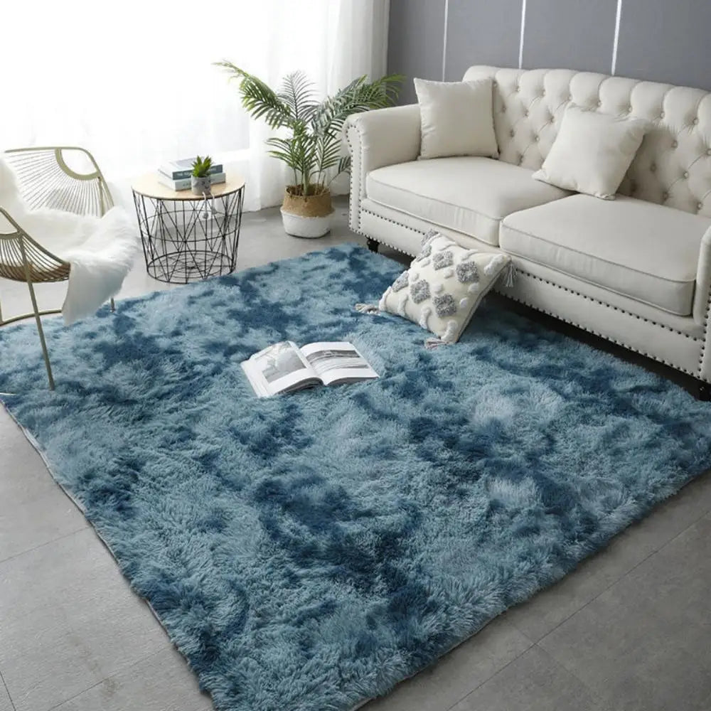 VIKAMA Tie-Dye Plush Carpet — Soft Fluffy Non-Slip Area Rug for Living Room, Kids Room & Baby Crawling