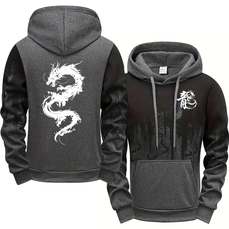 Men's Chinese Dragon Print Hooded Sweatshirt & Sweatpants Set – Autumn Winter Casual