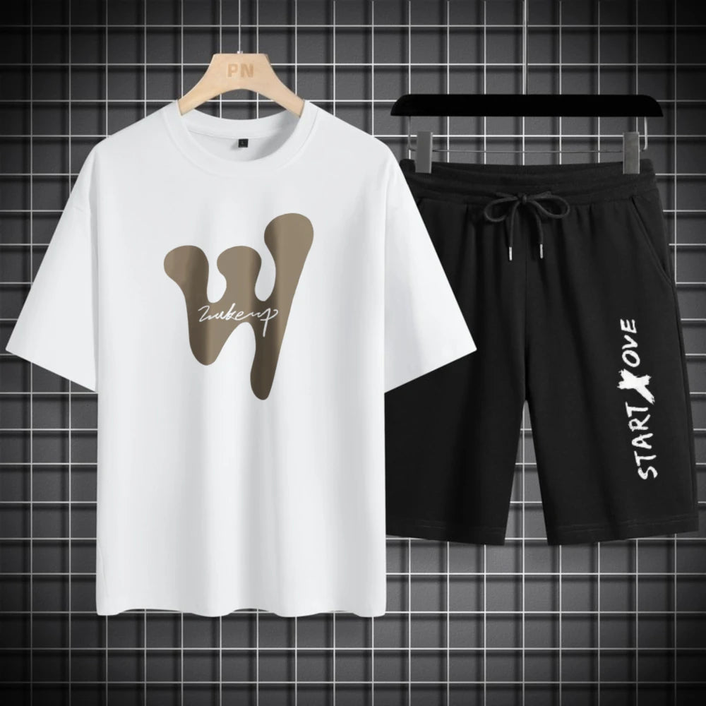 Men's Print Short Sleeve T-Shirt & Elastic Waist Shorts Casual Summer Set