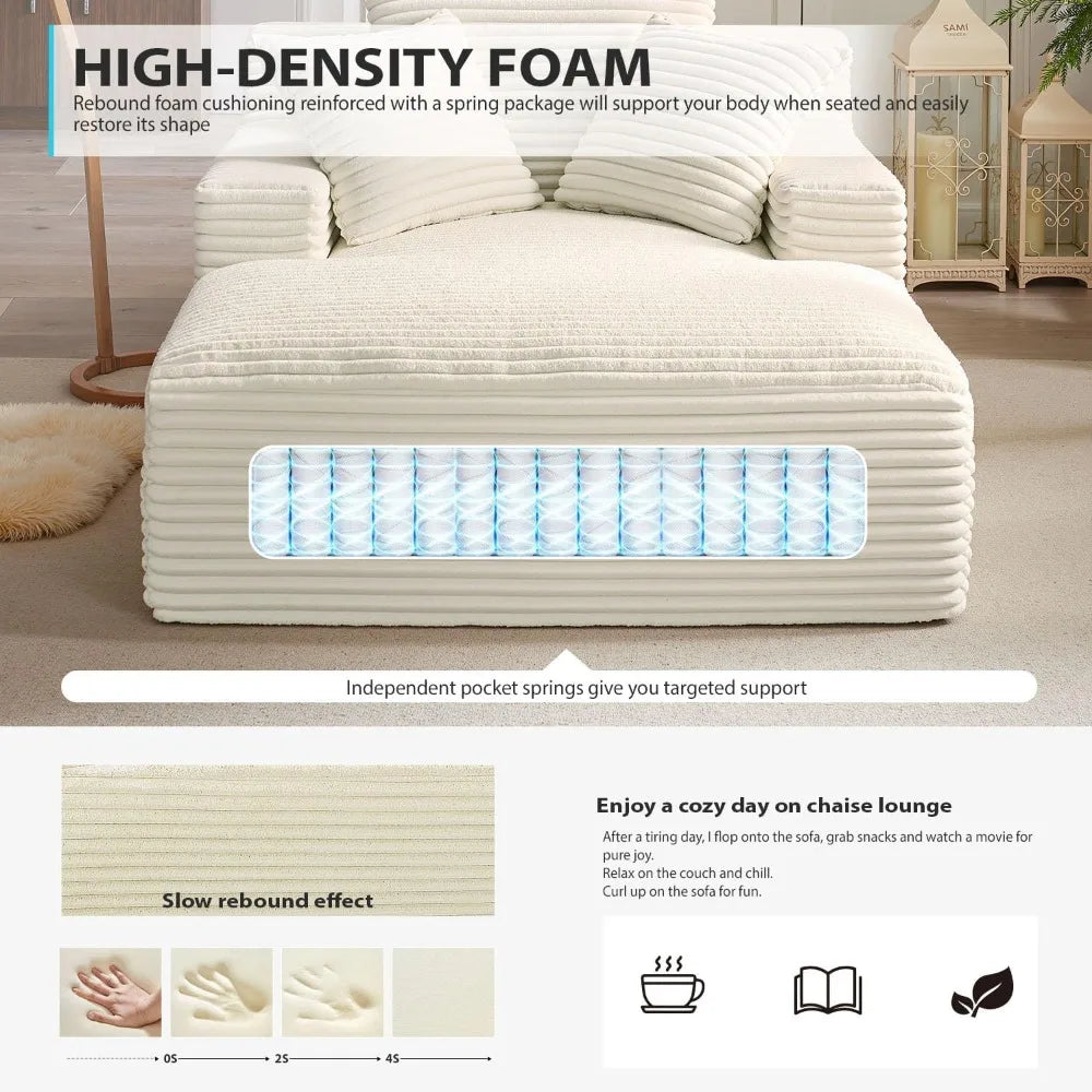50-Inch Beige Corduroy Sleeper Chaise Lounge