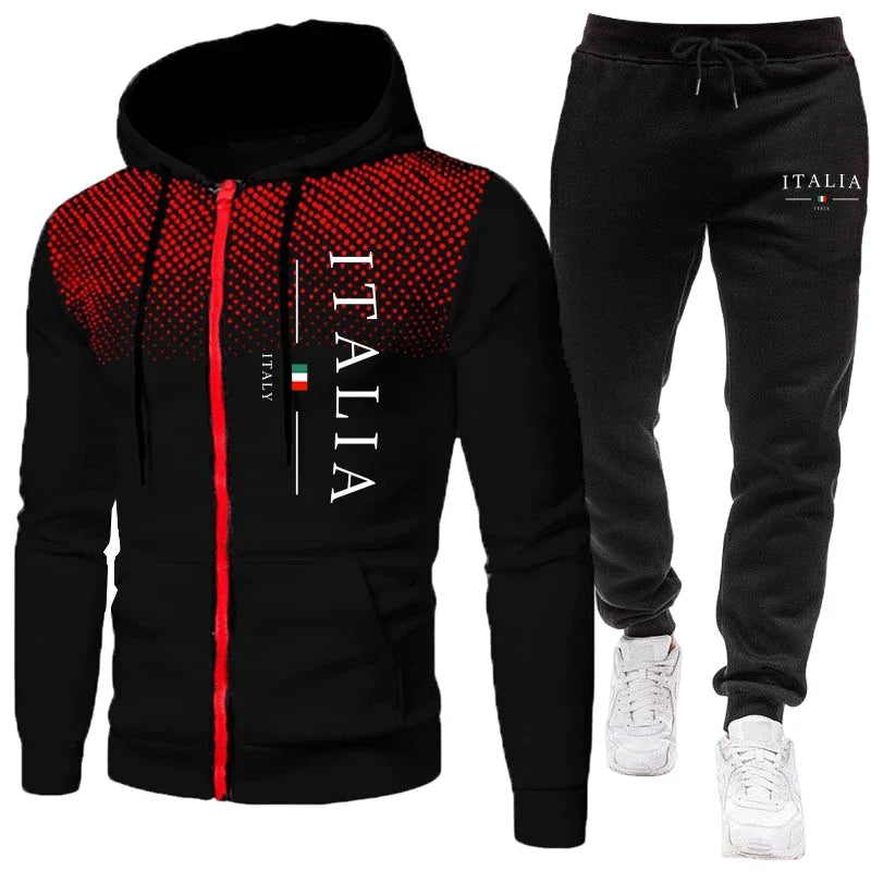 Men's Zipper Hoodie & Sweatpants Set – Urban Casual Sporty Daily Training Tracksuit