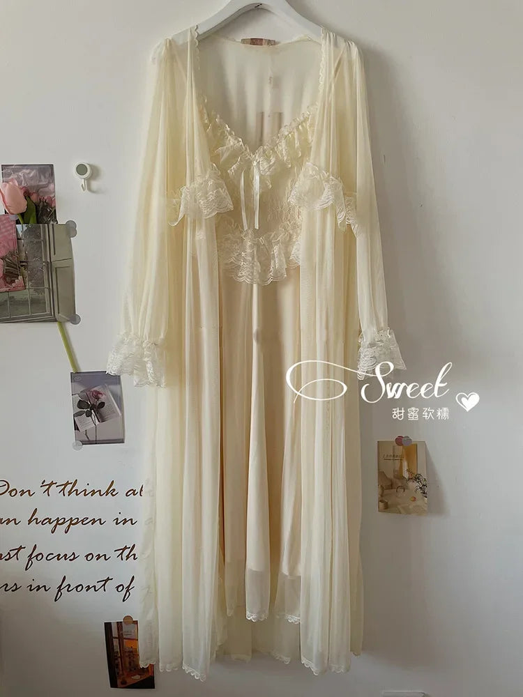 Women's Vintage Court Style Tulle Princess Nightgown | Fairytale Robe Sleepwear