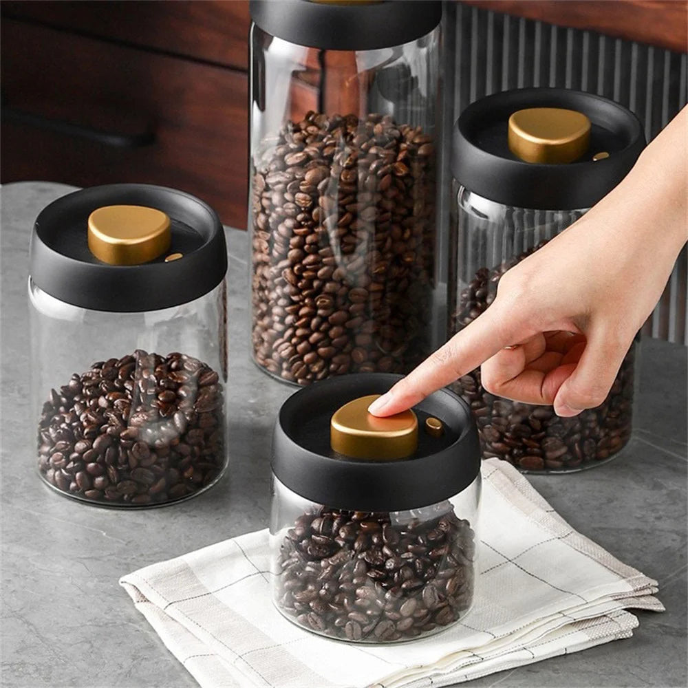 Glass Vacuum Sealed Storage Jar – Airtight Coffee Bean & Tea Canister, Moisture-Proof, 500ml–1800ml