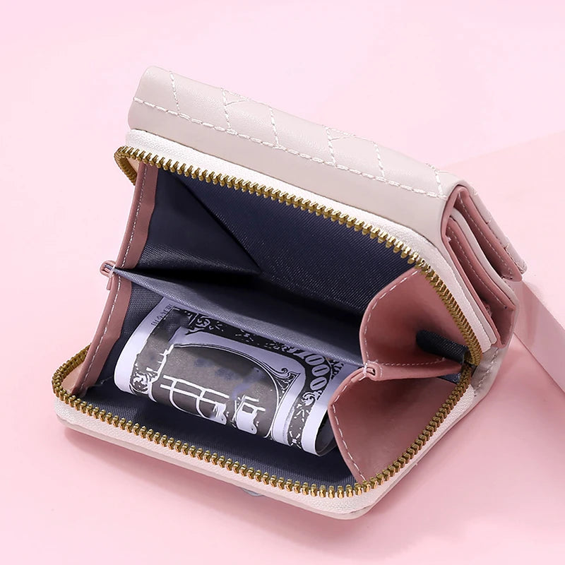 Women's Wallet Tri Fold Card Bag PU Multi Objects Pocket Short Fashion Embroidered Love Pattern Korean Minimalist New 2024