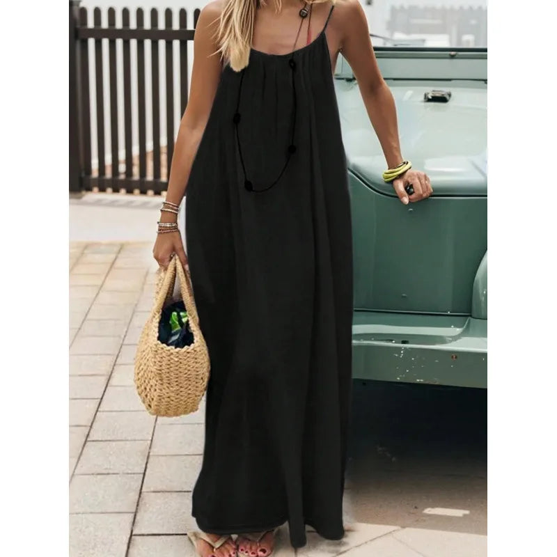 Women's Strapless Backless Loose Maxi Dress – Comfortable Sleepwear & Casual Home Dress