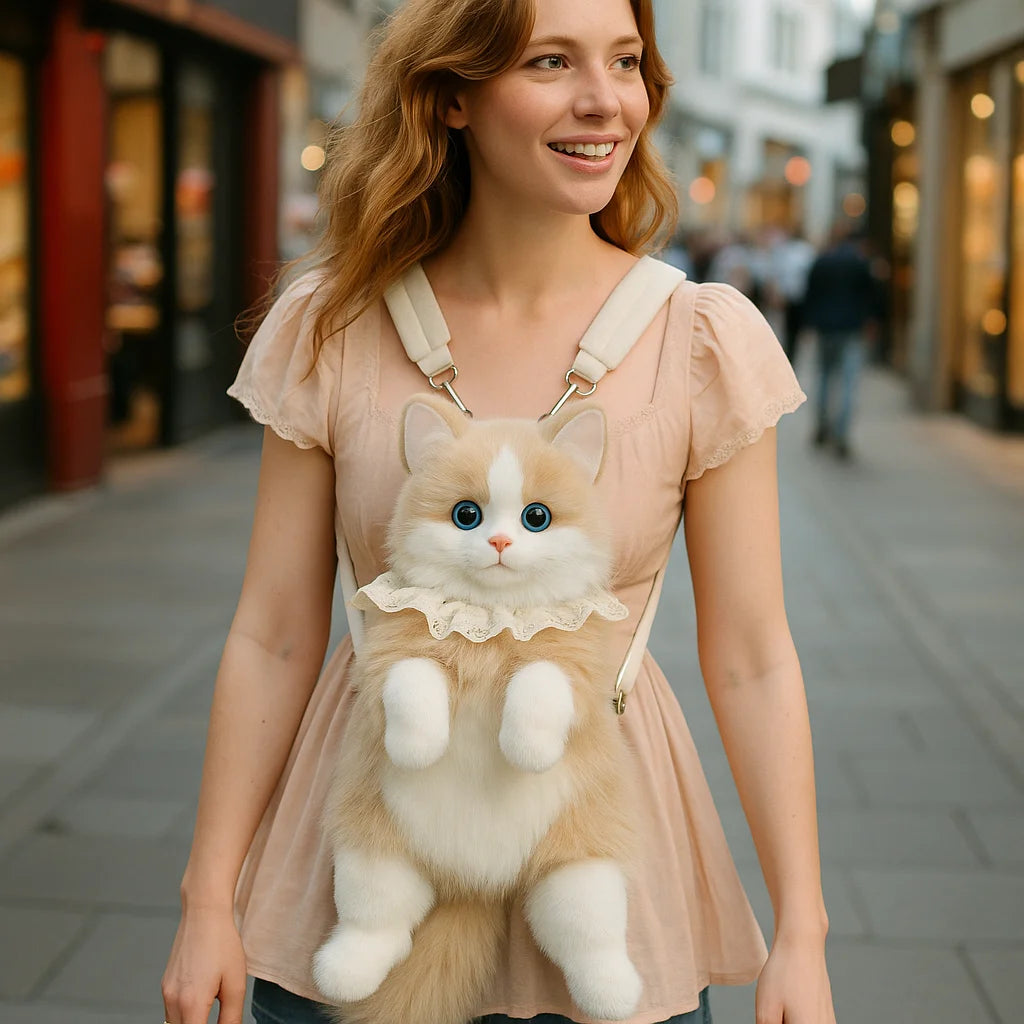 Cute Cat Backpack for Girls, Kawaii Plush Bag, Soft Animal Crossbody Bag for School, Travel & Daily Outfit