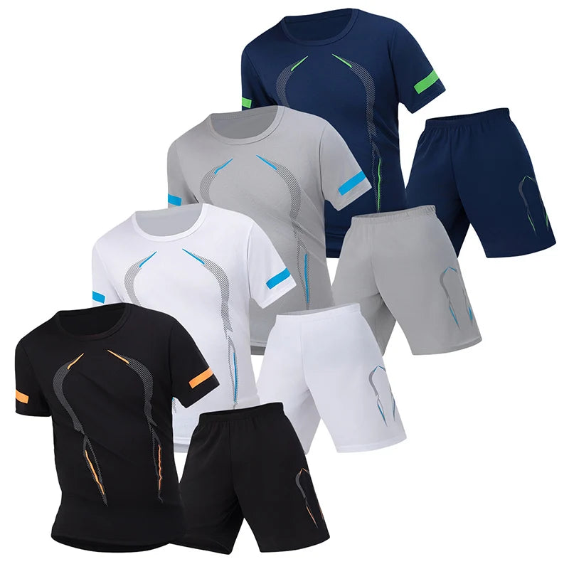 Men's Quick-Dry Short Sleeve & Shorts Set – Plus Size Leisure Running Fitness 2–6 Piece