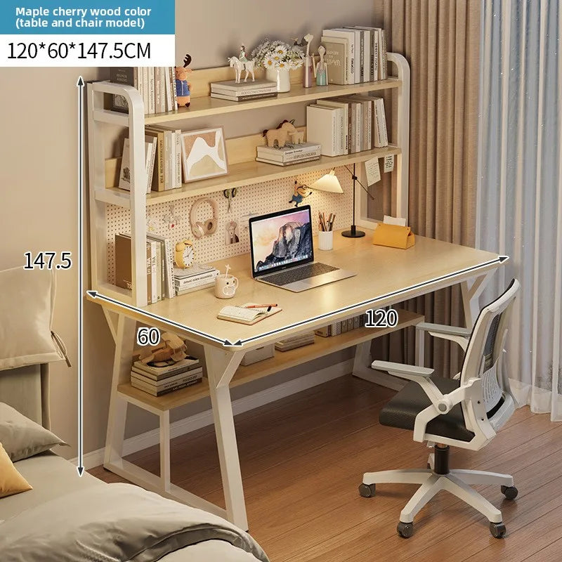 Computer Desk with Integrated Bookshelf — Simple Wood Writing Desk for Small Apartments, Multiple Sizes & Finishes