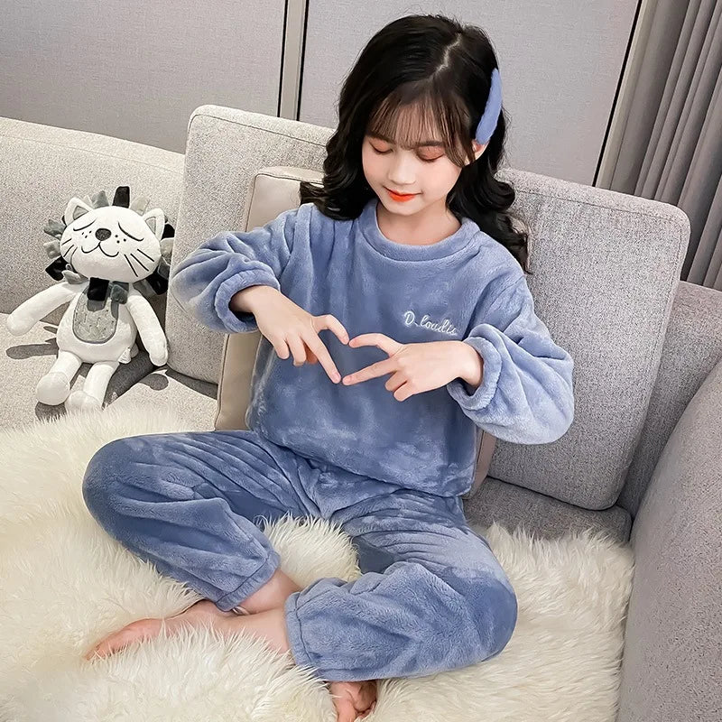 Kids' Coral Fleece Warm Pajama Set | Toddler Fall Winter Sweatshirt & Pants Flannel Sleepwear