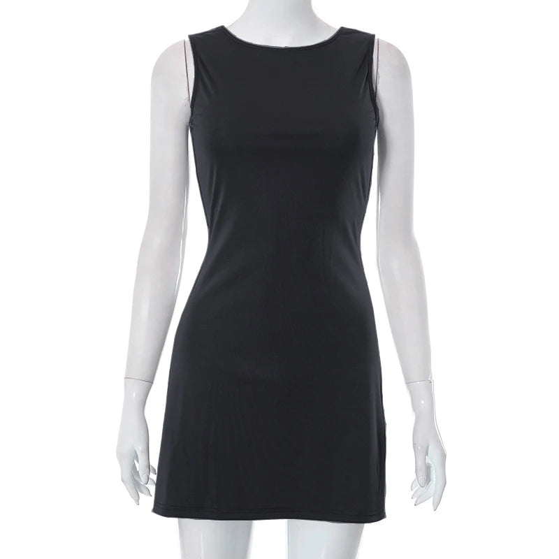 Sleeveless Knit Slim A-Line Mini Dress — Y2K Streetwear Summer Dress