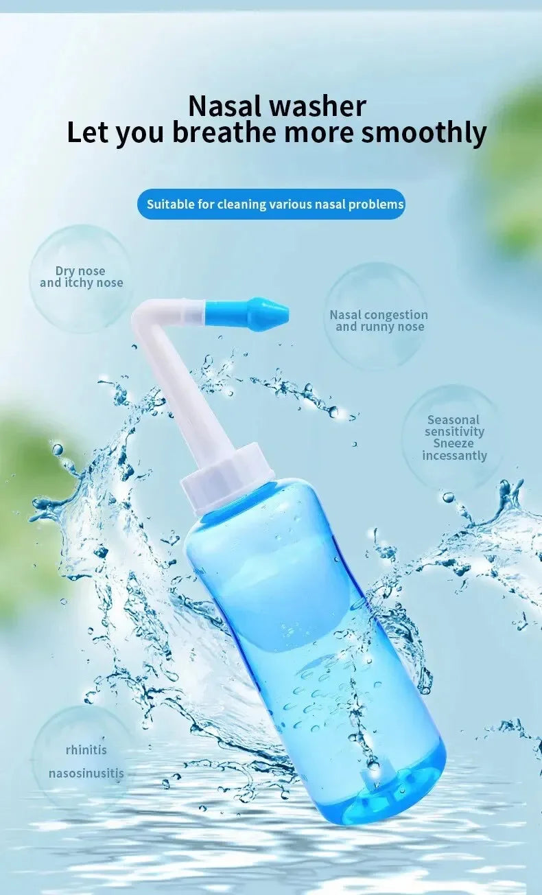 Nasal Wash Bottle 300ml – Manual Saline Nasal Rinse for Adults & Children – Rhinitis & Sinus Relief