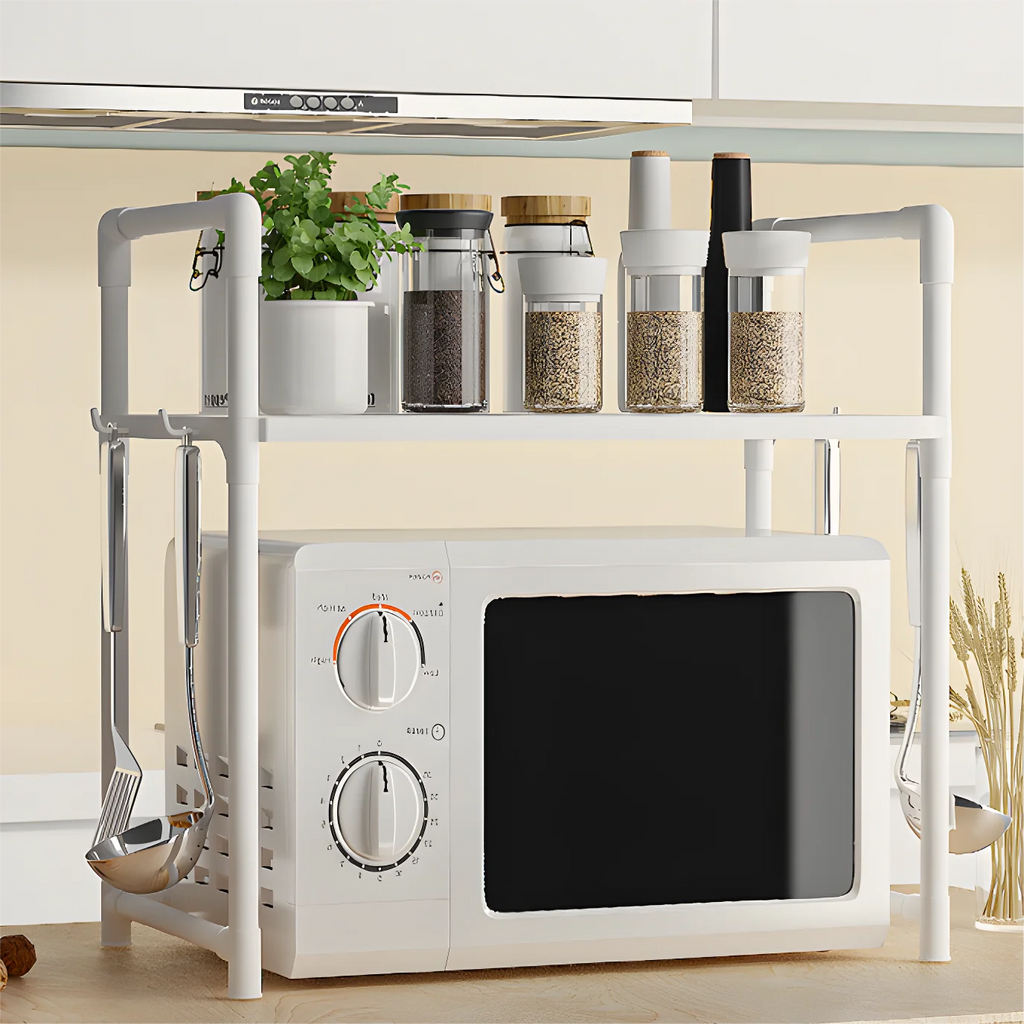 Metal Countertop Microwave & Kitchen Storage Rack — 2 & 3-Layer Utensil & Tableware Organizer