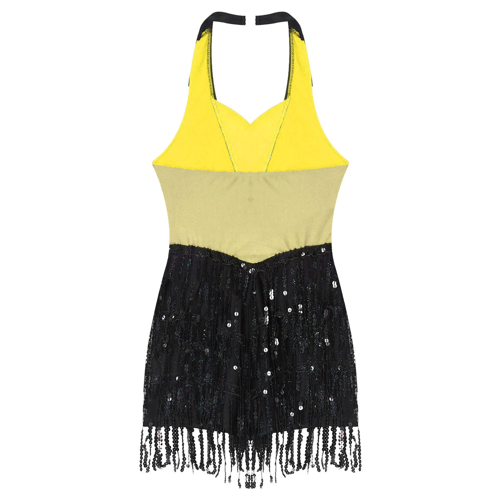 Women's Sequin Dance Dress – Shiny Sleeveless Latin Jazz Tango Salsa Leotard Bodysuit Outfit