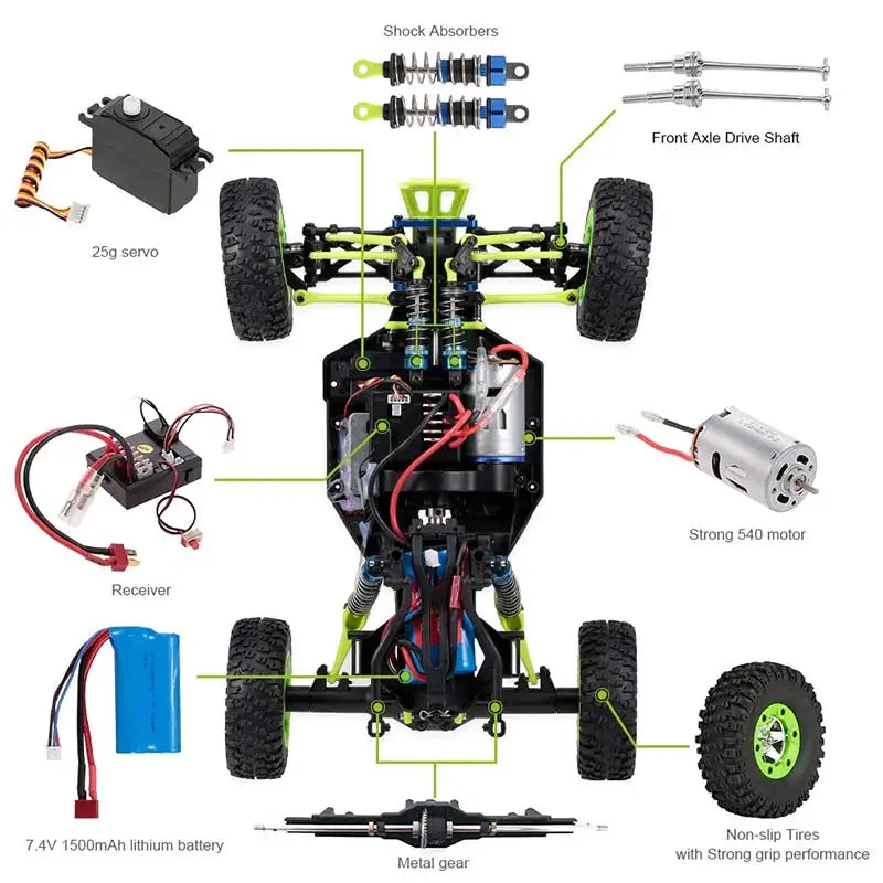 WLtoys 12428 1:12 Scale 4WD RC Racing Car – 50KM/H Alloy Off-Road Climbing Truck with LED Lights