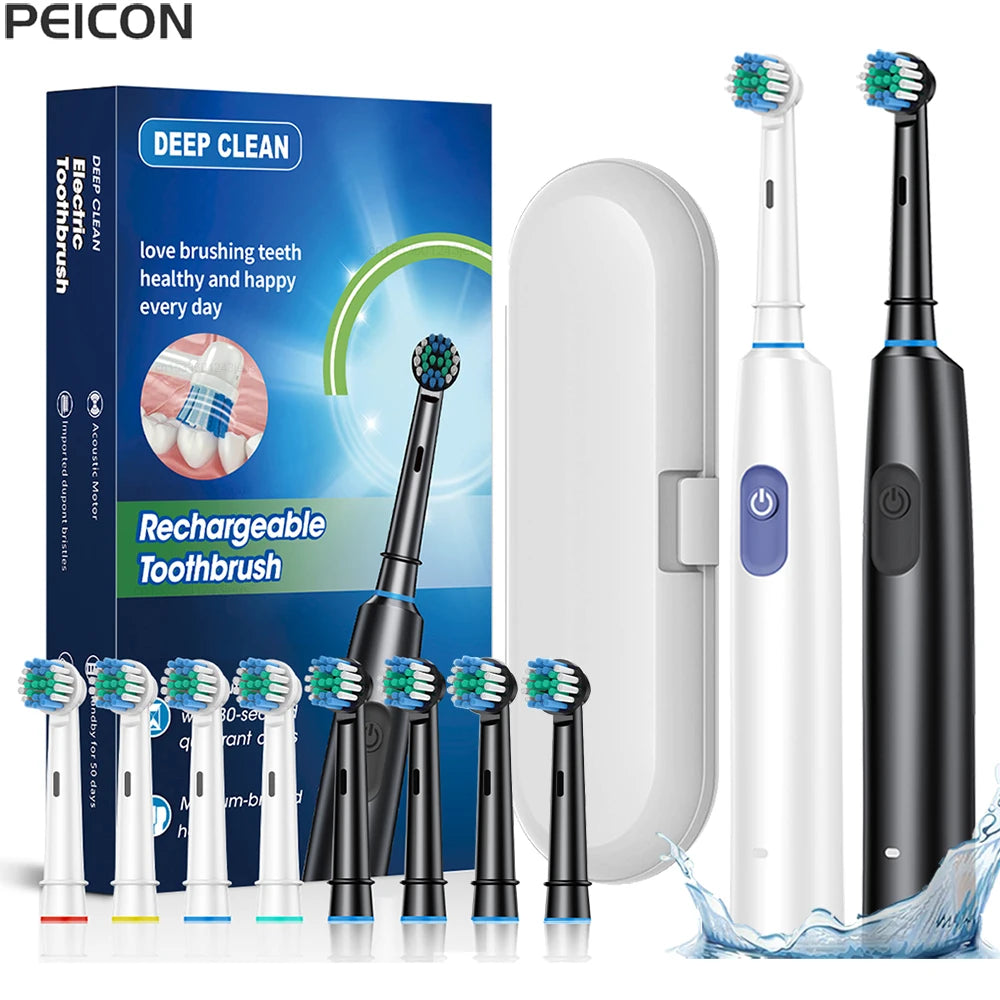 Rotary Rechargeable Electric Toothbrush for Adults – 5 Modes, 30-Day Battery, 8 Brush Heads