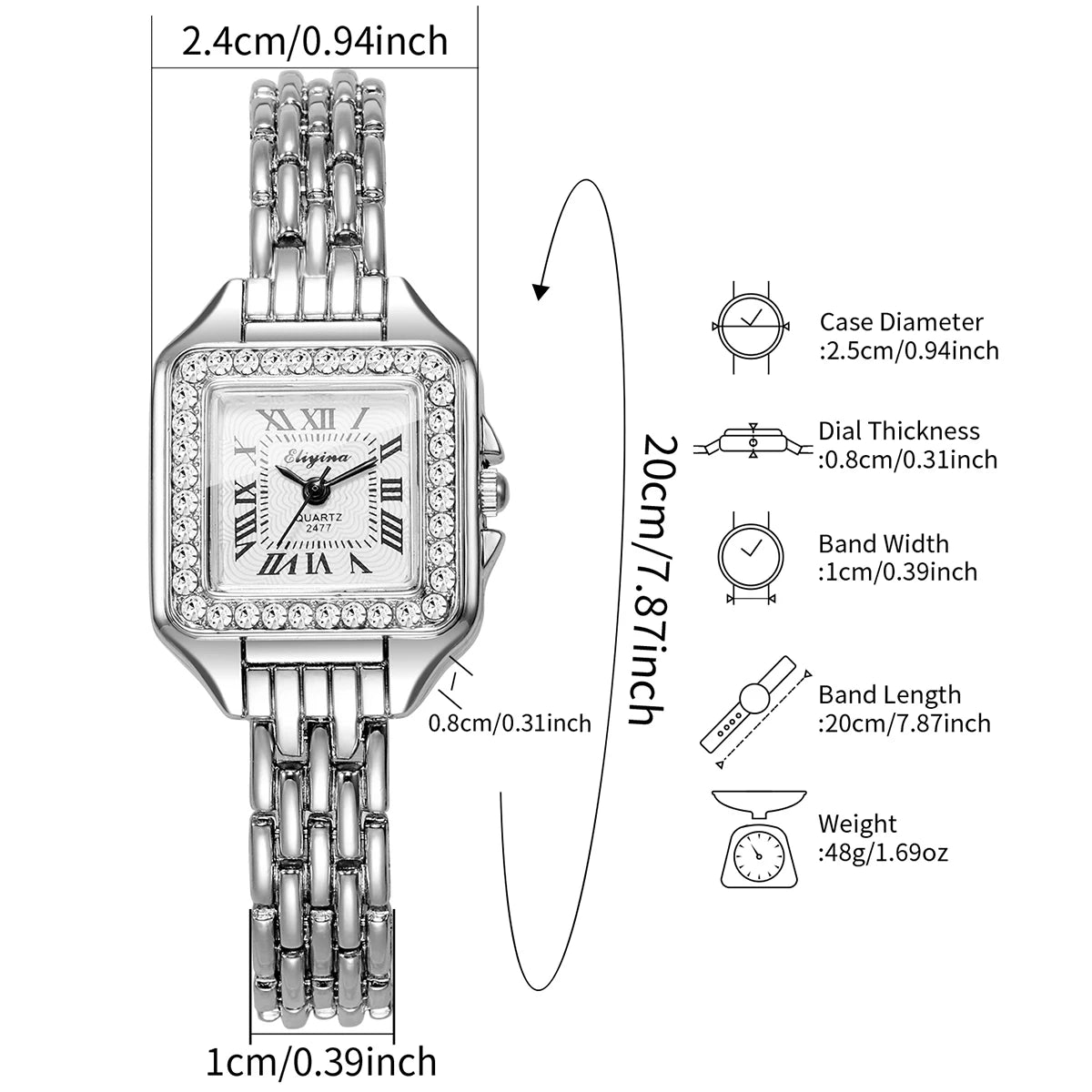 Women's Elegant Rhinestone Square Quartz Watch | Roma Dial Fashion Ladies Wristwatch