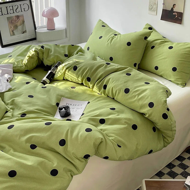 Stripes & Dots Duvet Cover Set – Quilt Cover, Bed Sheet & Pillowcases, Queen Size