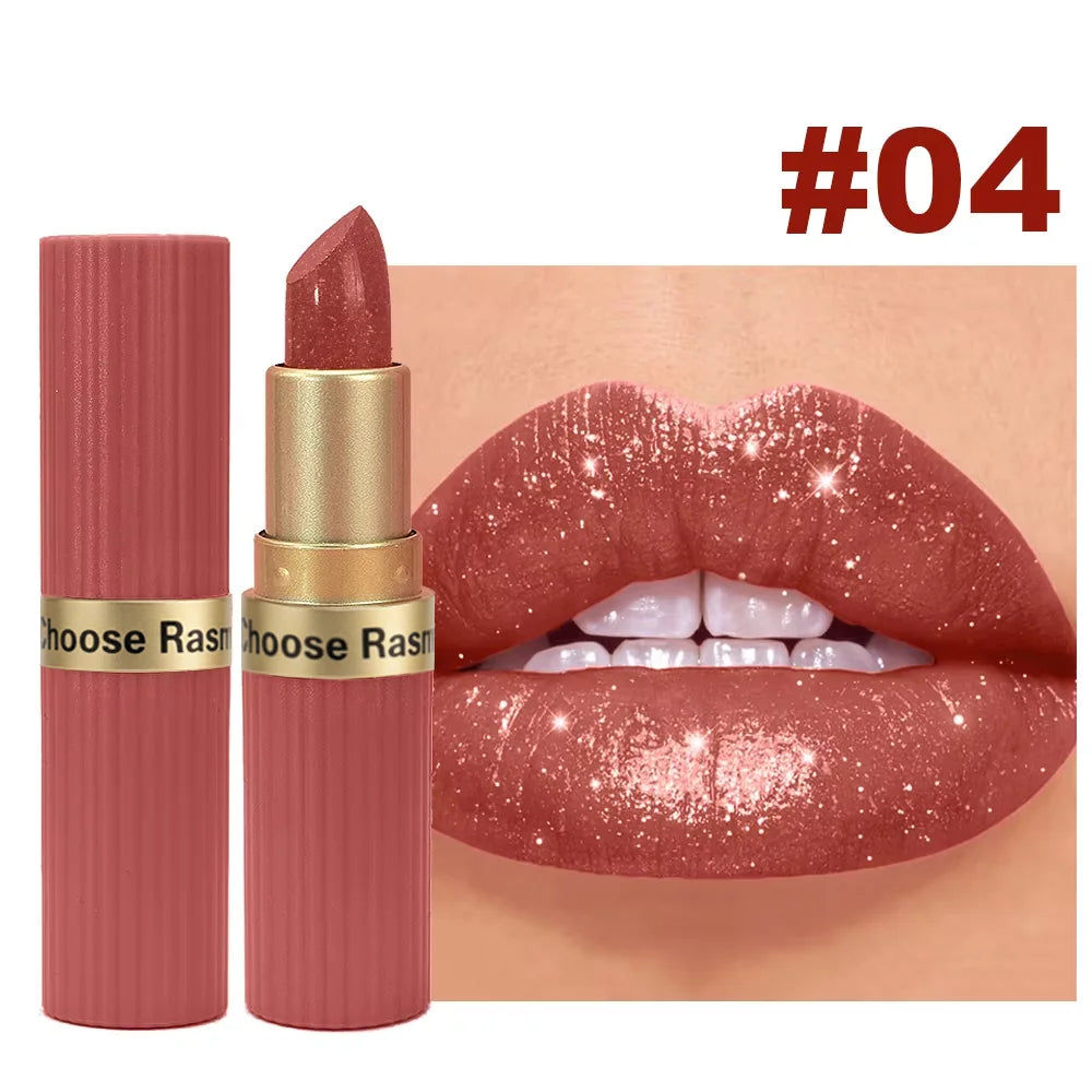 Pearlescent Glitter Velvet Lipstick — Waterproof Matte Shimmer Diamond Finish