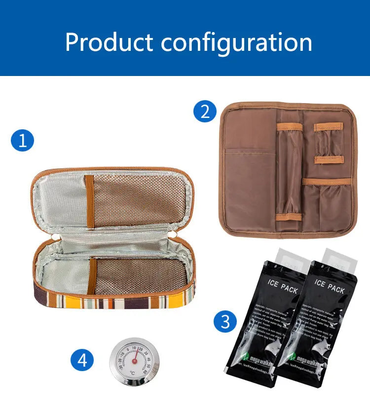 Portable Insulated Insulin Cooler Bag – Nylon Aluminum Foil Diabetic Travel Case with Gel Packs & Thermometer
