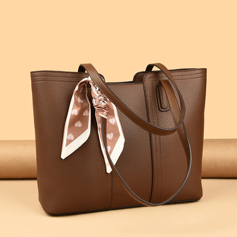 Genuine Cow Leather Large Shoulder Tote Bag – Rivet Sequin Designer Handbag for Women