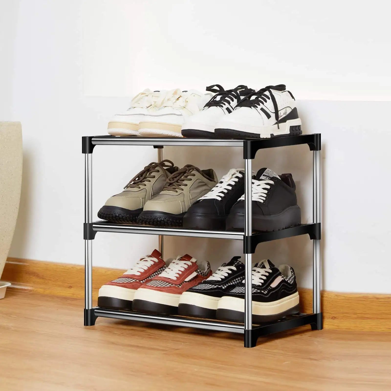 3-Layer Modular Plastic Shoe Rack — Space-Saving Entryway