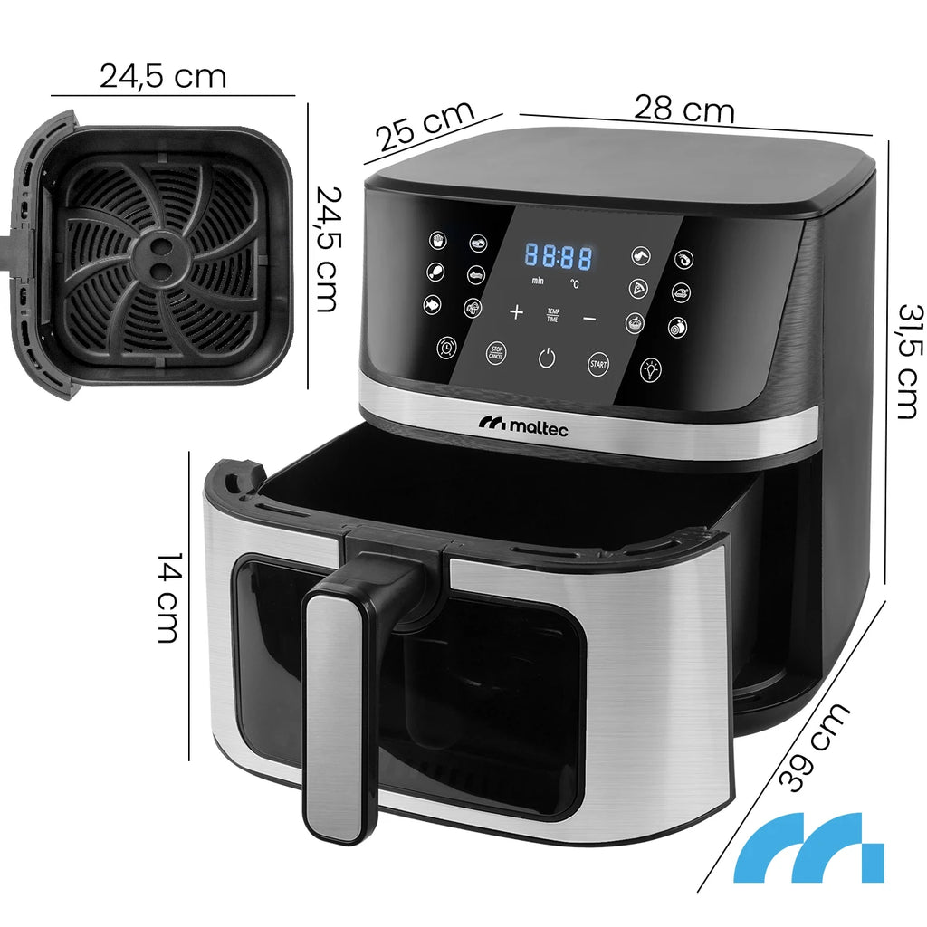 MalTec 7L 1800W Large Air Fryer – Fat-Free Frying with Viewing Window, AirFryer1800W-7L