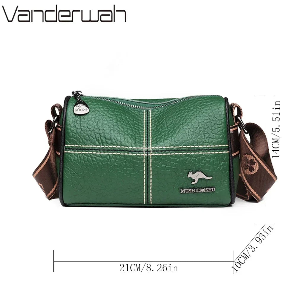 Luxury Genuine Leather Barrel Crossbody Bag – Sequin Shoulder Messenger Bag for Women