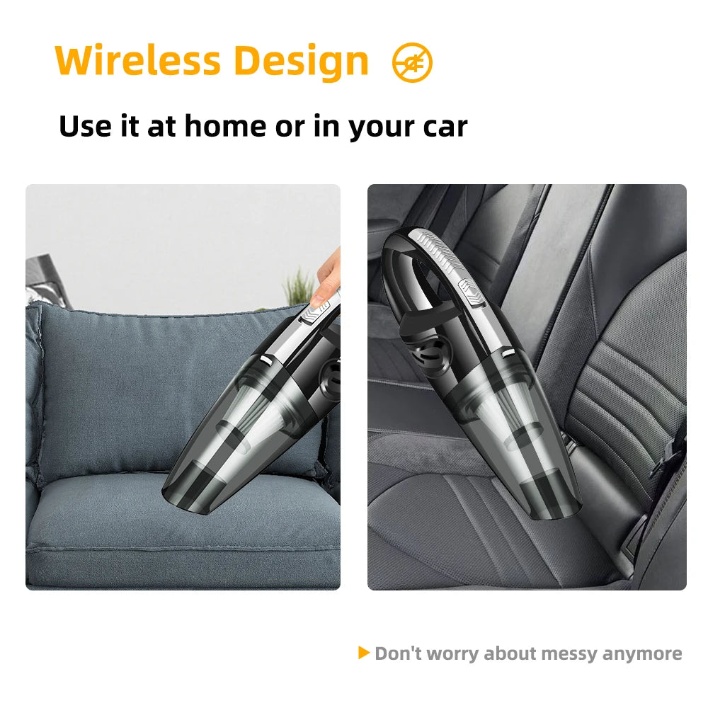 Wireless Cyclone Handheld Car Vacuum Cleaner — Rechargeable, Quick Charge for Car, Home & Pet Hair