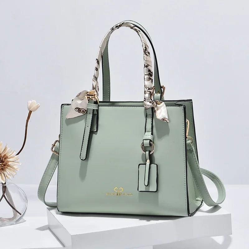 Elegant PU Square Tote Bag – Silk Scarf Crossbody Shoulder Handbag for Women