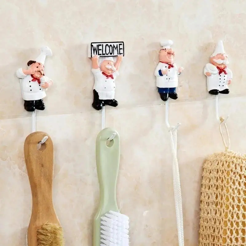 Chef Cartoon Wall Hook – Self-Adhesive Kitchen Utensil Hanger for Towels, Tools & More