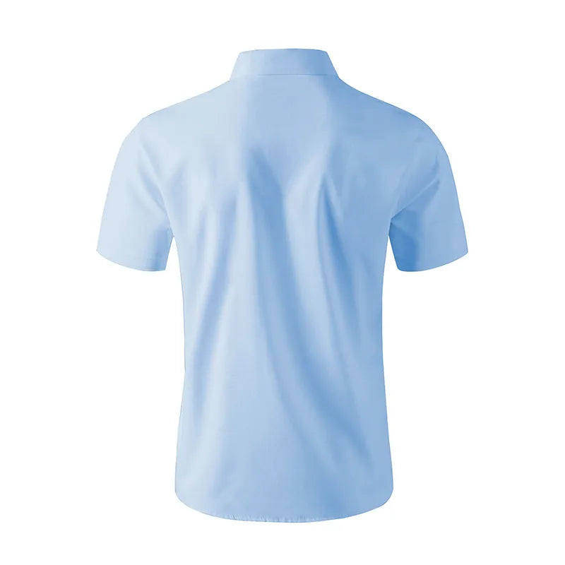 Men's No-Iron Solid Color Short Sleeve Shirt — Wrinkle-Free Casual Shirt