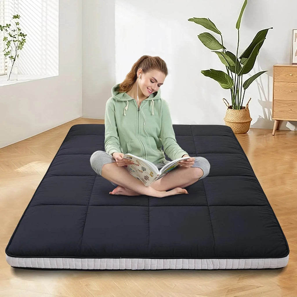 Queen-Size Comfort on the Floor — Extra Thick Japanese Futon Mattress 60"x80" | 3-Layer Memory Foam, Foldable Tatami Mat