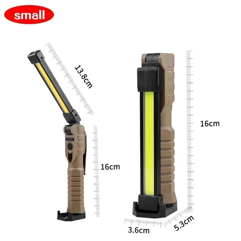 Folding COB+XPE LED Work Light – USB Rechargeable, 180° Foldable, Magnetic Base, Hook, Red SOS, Car Repair
