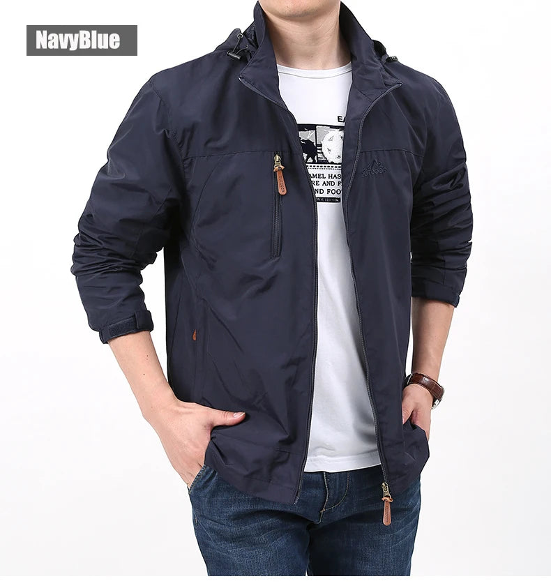 Men's Hooded Hiking Windbreaker – Multi-Pocket Jacket