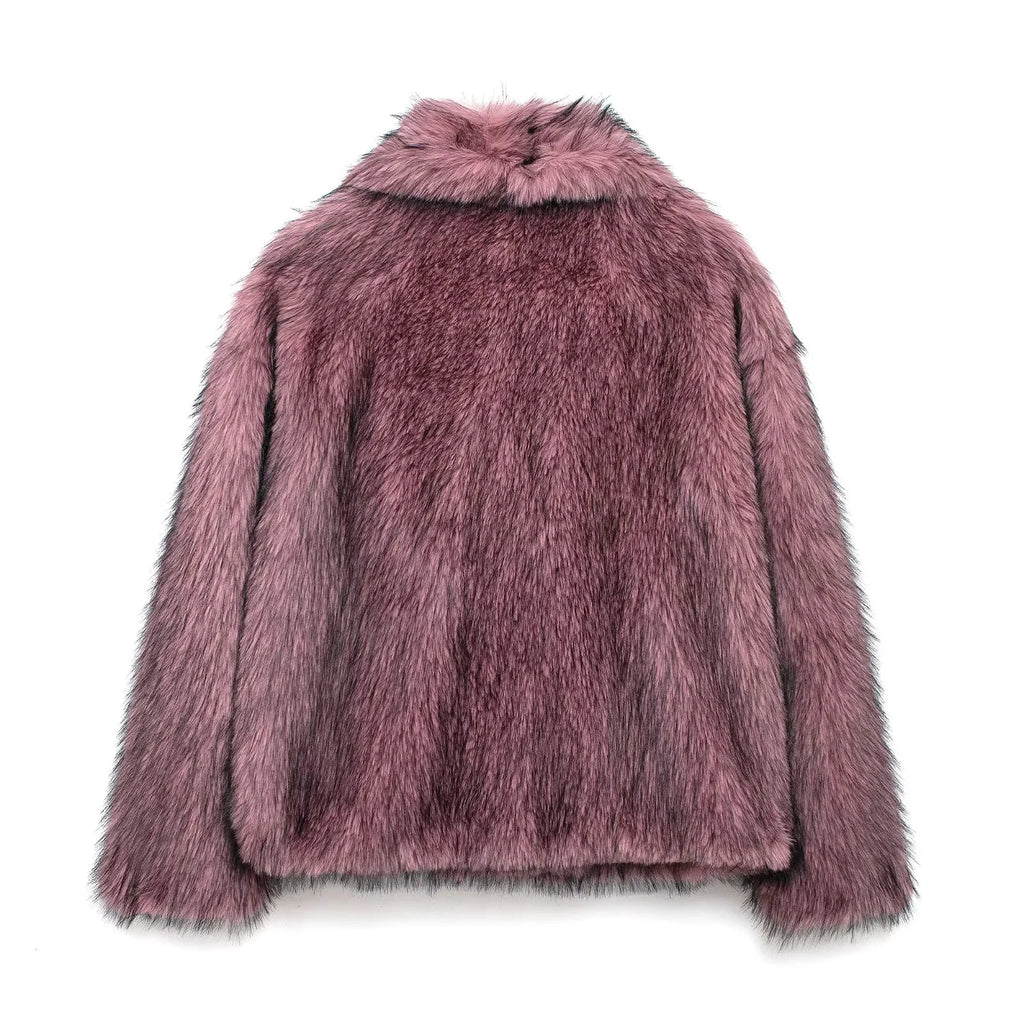 Women's Oversized Faux Fur Jacket – Single-Breasted Elegant Warm Coat