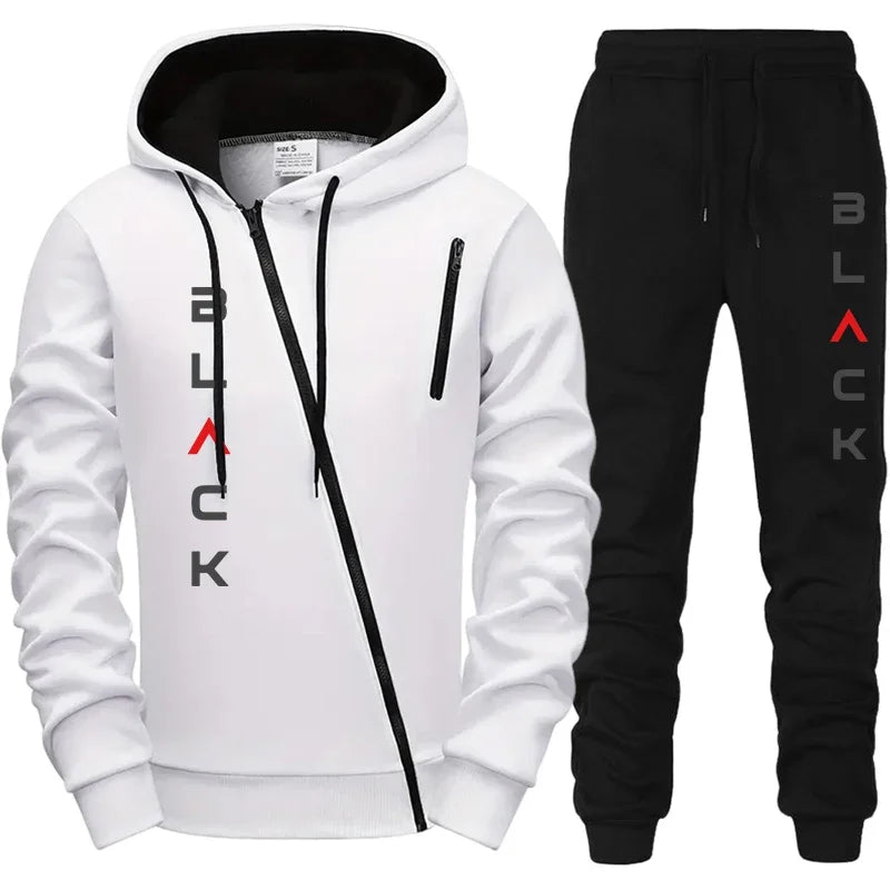 Men's Letter Print Zipper Hoodie Jacket & Jogger Pants Set – Casual Fashion Autumn Winter Tracksuit