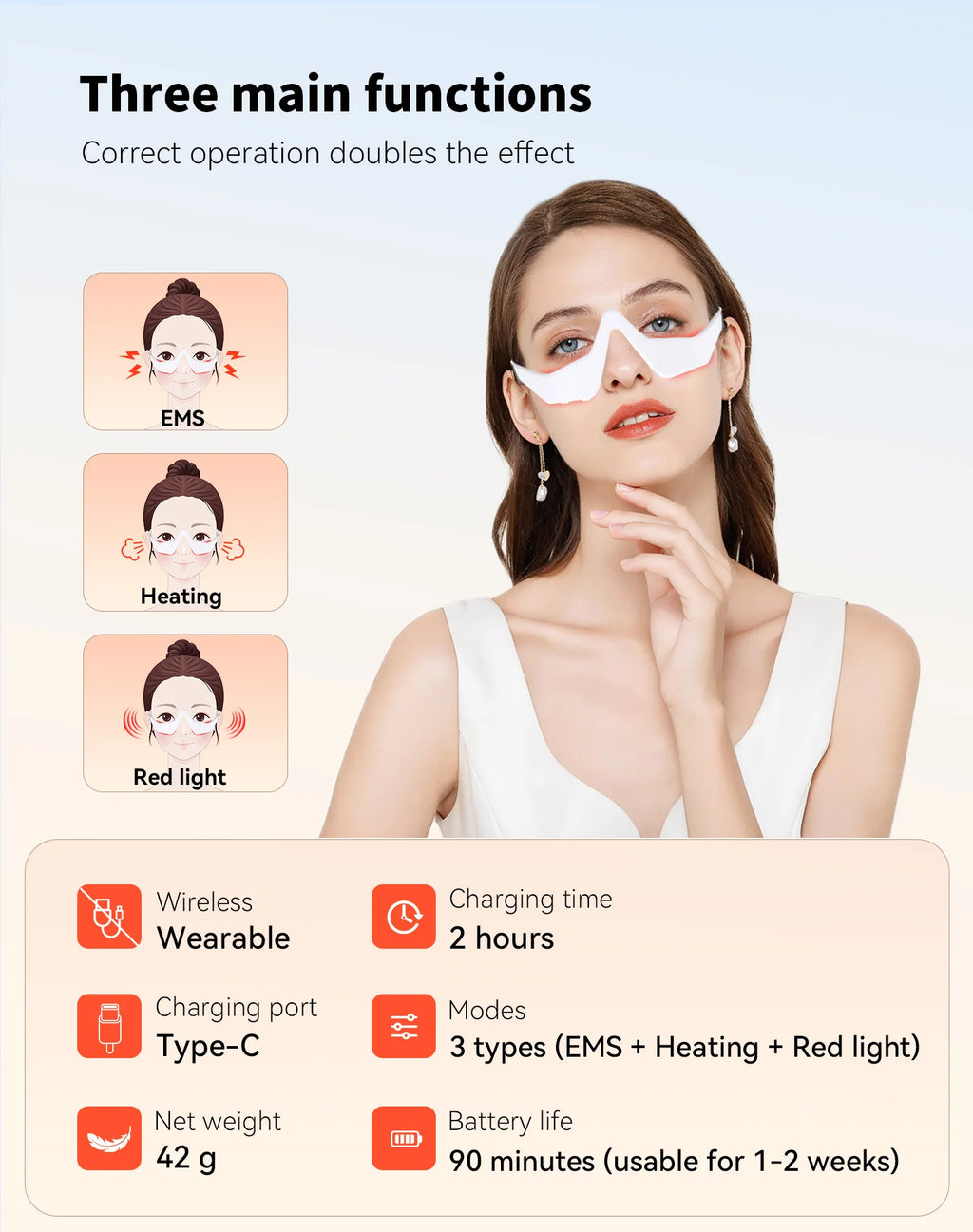 3D EMS Eye Massager with 620nm Red Light – Microcurrent Eye Care & Skin Beauty Device by SUYZEKO