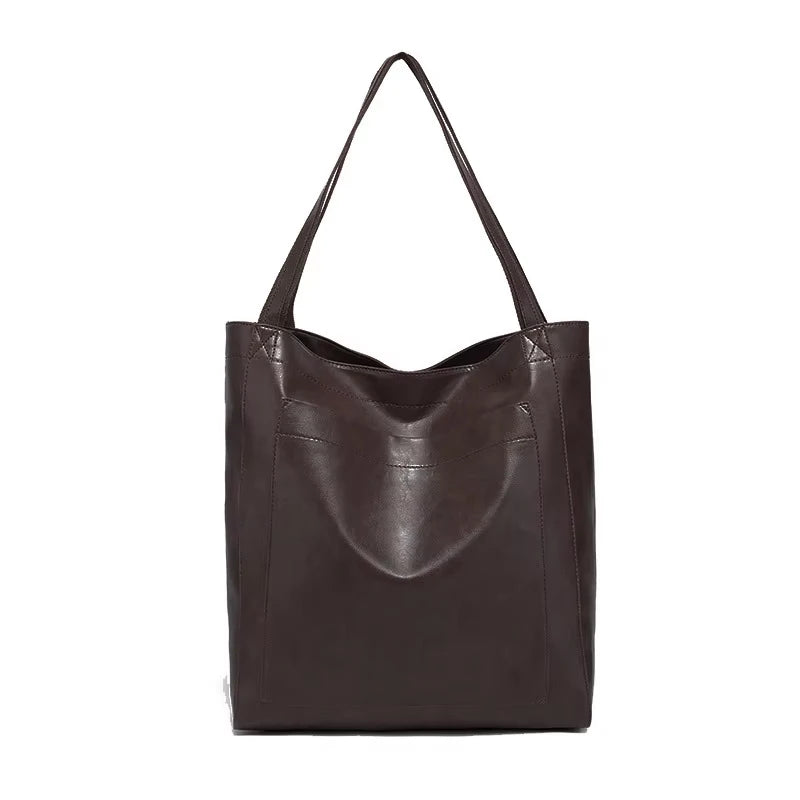 SNOWJENNY Retro Waxed PU Large Tote Bag – Commuter Shoulder Handbag with Pockets for Women