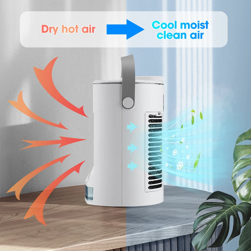 Portable Desktop Air Cooler Fan – Rechargeable Spray Mist Cooling for Home & Office