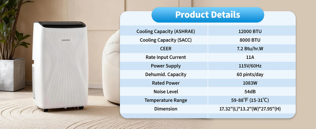 12,000 BTU Portable Air Conditioner — 3-in-1 Free-Standing AC with LED Display, 24H Timer, Remote & Window Kit for Home & Office up to 550 Sq Ft