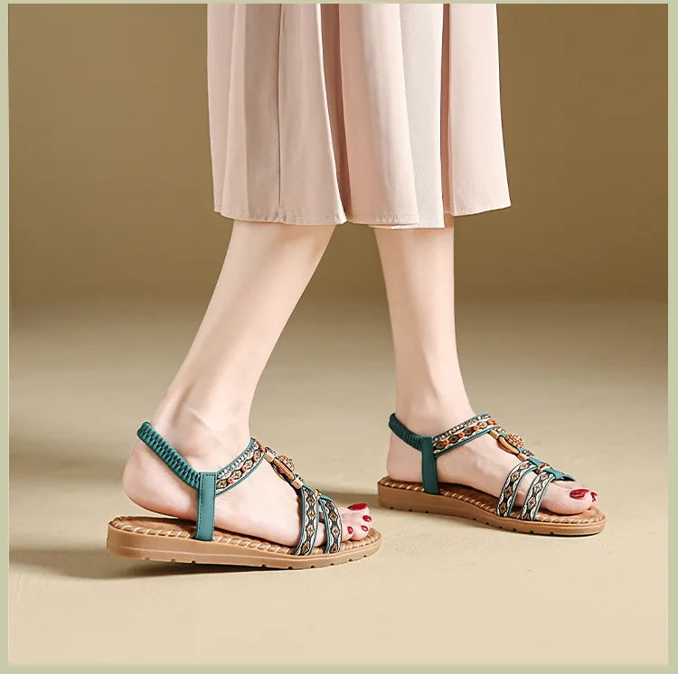 Women's Bohemian Flat Beach Sandals – Anti-Slip Elegant One-Line Sandals