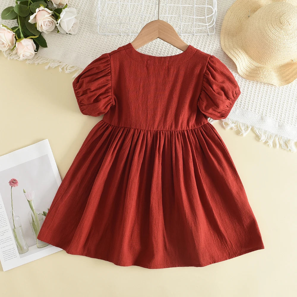 Floral Print Korean Girls Casual Dress — Summer Princess Dress for Children
