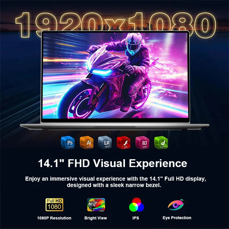 14.1" Intel i7-8650U Business Gaming Laptop – Up to 32GB DDR4, 2TB SSD, Wi-Fi 6, Windows 11 Pro