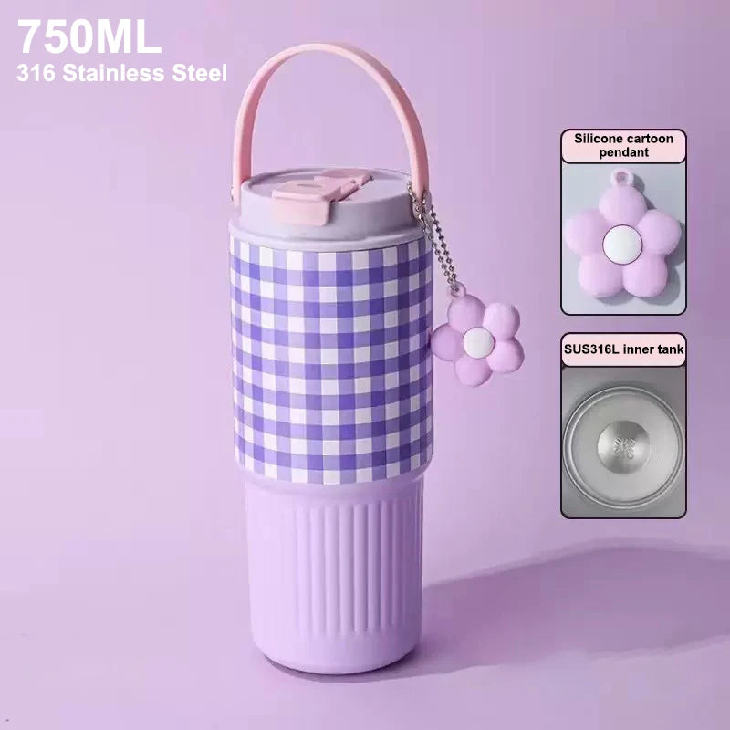 750ml 316 SS Vacuum Thermos Tumbler – Hot & Cold, Leakproof, Car Cup Holder Fit, Gift for Women, 6 Colors