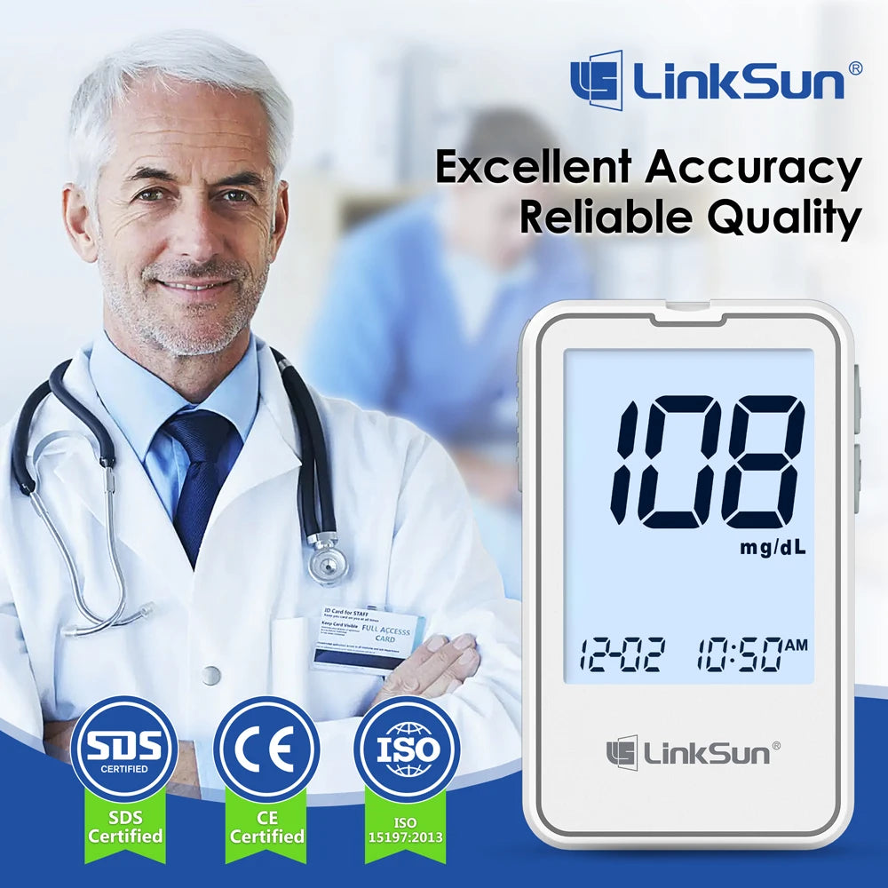 LinkSun G-425-2 Blood Glucose Meter Complete Kit – No Coding Glucometer with Test Strips & Lancets for Diabetes Monitoring