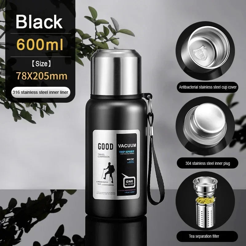 CZSAE 316 SS Vacuum Thermos Tumbler – Bullet Shape, 12–24Hr Insulated, 600ml–2000ml, Silver & Black, CE Certified