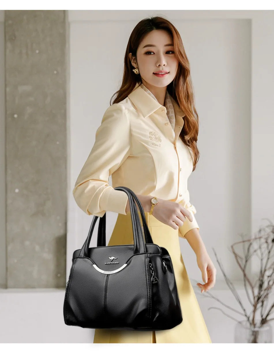 Genuine Leather Luxury Tote Crossbody Shoulder Bag – Large Casual Handbag for Women