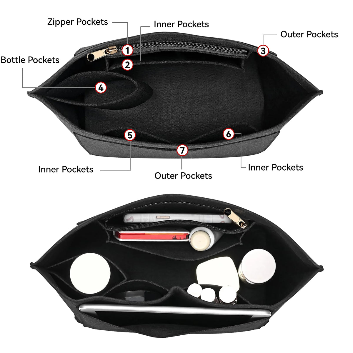 Felt Purse Organizer Insert – 5 Colors, 3 Sizes – Handbag Inner Liner for Totes & Purses