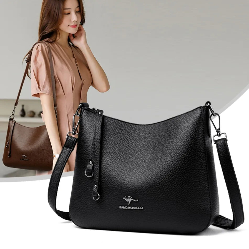VANDERWAH Genuine Cow Leather Letter Sequin Crossbody Tote – Luxury Designer Shoulder Bag for Women